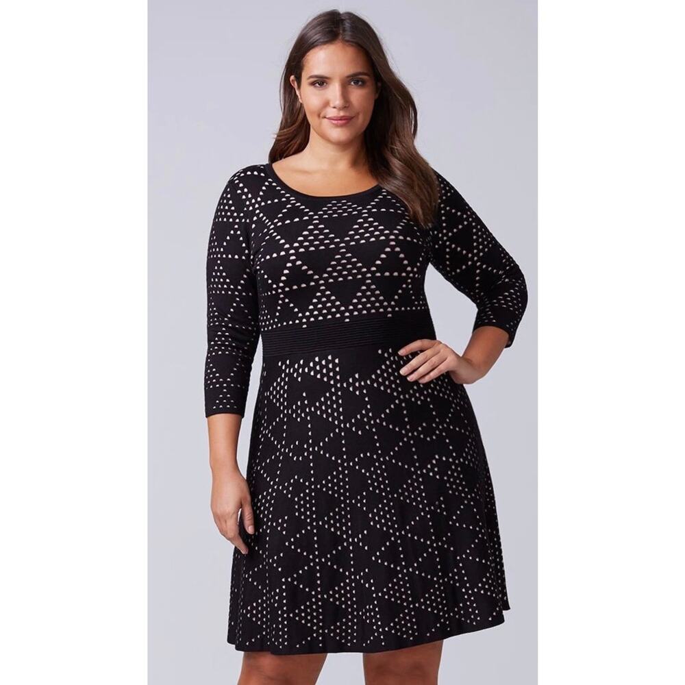 Lane Bryant Black Dot Triangle Pattern Sweater Dress - Size 26/28***